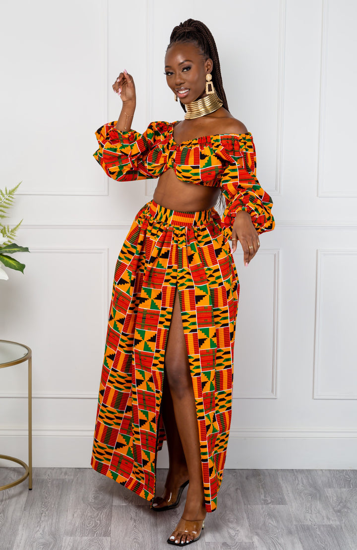 Kente African Print Maxi Skirt & Crop Top