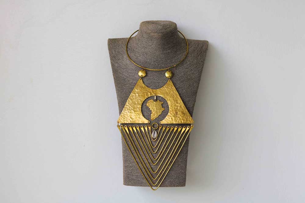 African brass statement pendant necklace