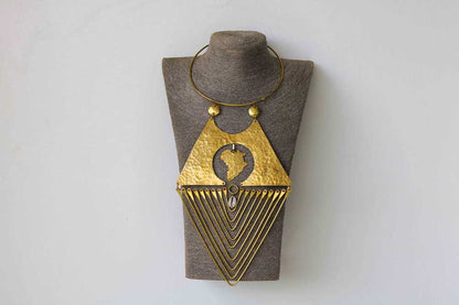 African brass statement pendant necklace