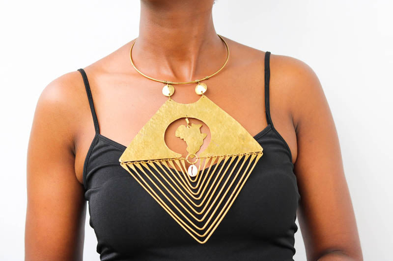 African brass statement pendant necklace