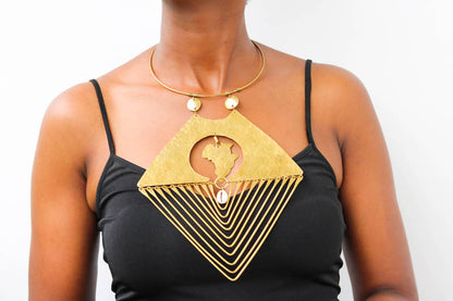 African brass statement pendant necklace