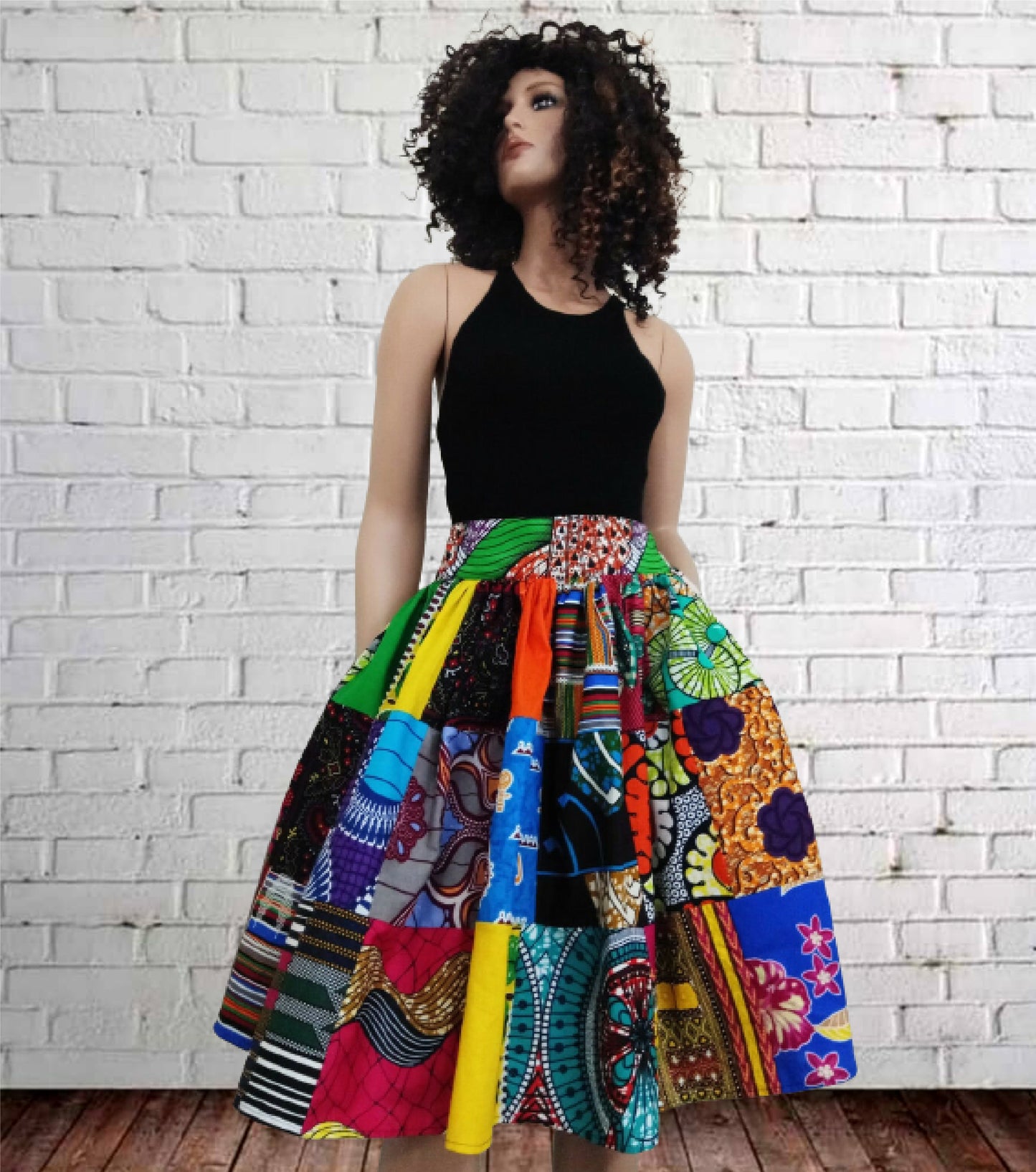 African kitengi patchwork skirt, Ankara knee skirt