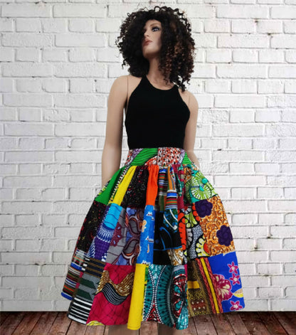 African kitengi patchwork skirt, Ankara knee skirt