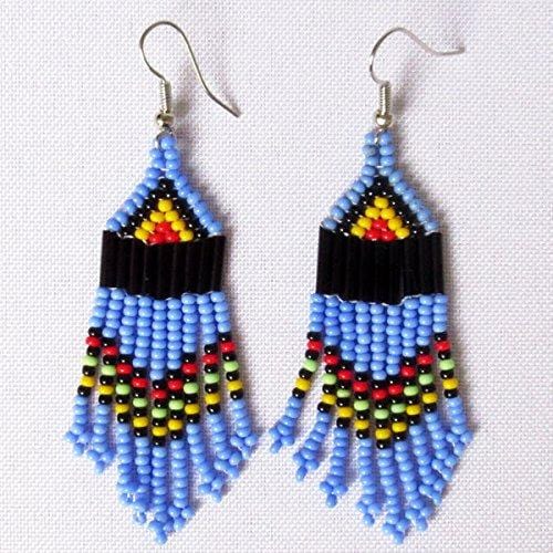 Multiple Strands Maasai Blue Earings, Handcrafted Beaded Earrings - Acts Africa